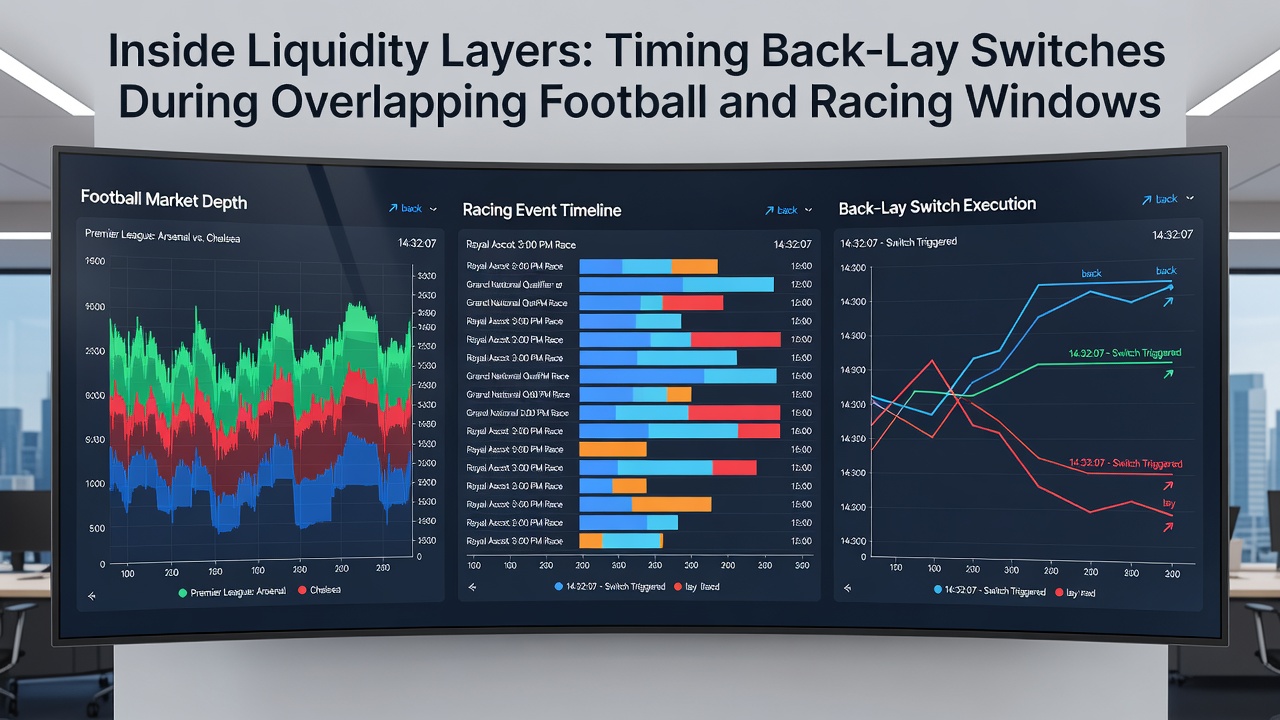 Chart showing order flow and volume clusters during overlapping football and racing trading windows