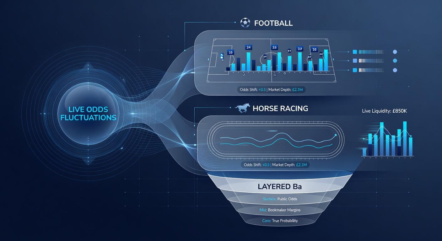 Horse racing odds ladder displaying layered liquidity and back-lay setups during live market movement